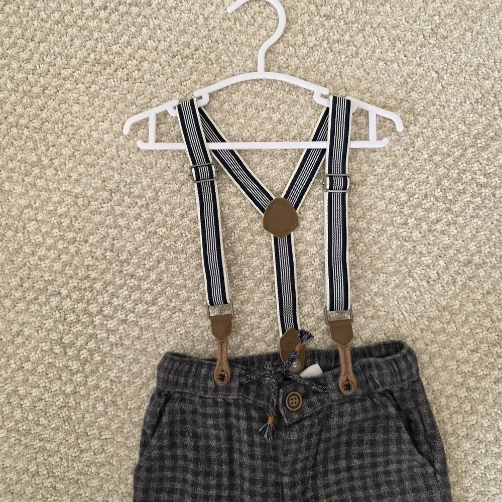 Gray Plaid Pants With Suspenders